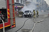 Burhaniye’de Kartal marka otomobil alev alev yandı