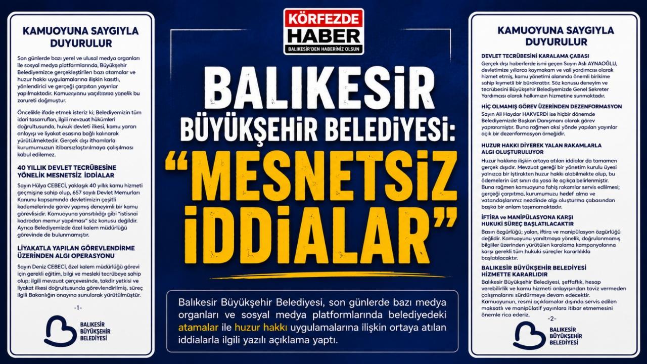 Balıkesir Büyükşehir Belediyesi: “Mesnetsiz İddialar”