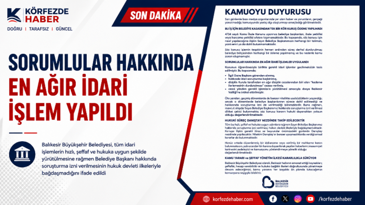 Balıkesir Büyükşehir Belediyesi’nden Açıklama