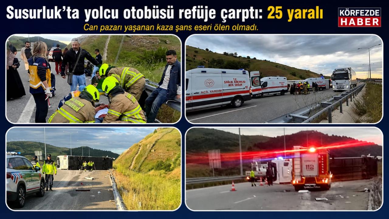Susurluk’ta yolcu otobüsü refüje çarptı: 25 yaralı