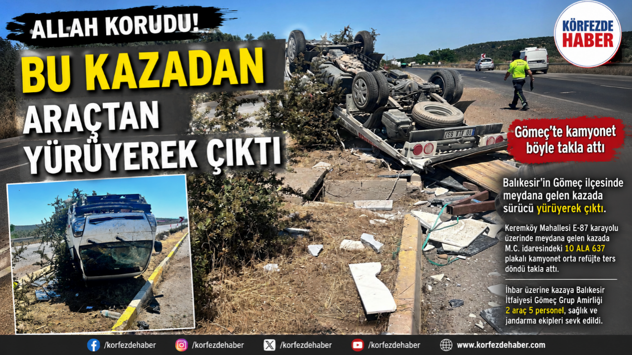 Gömeç'te Kamyonet Böyle Takla Attı
