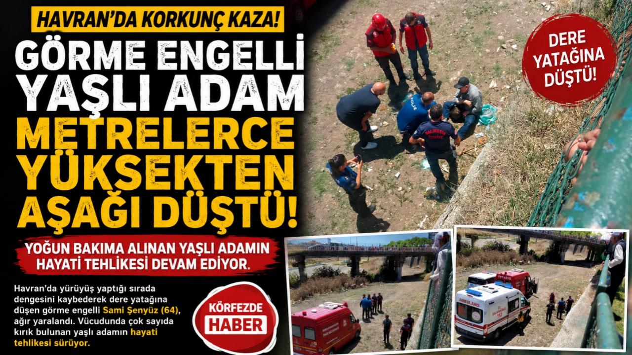 Havran'da görme engelli kişi çaya düştü: