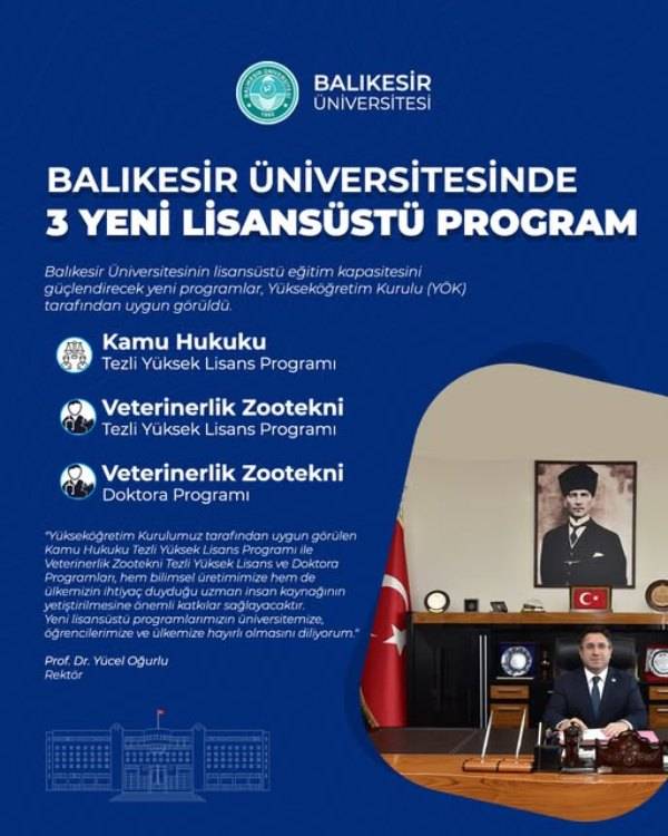 YÖK'ten Balıkesir Üniversitesine Yeni Lisansüstü Program Onayı