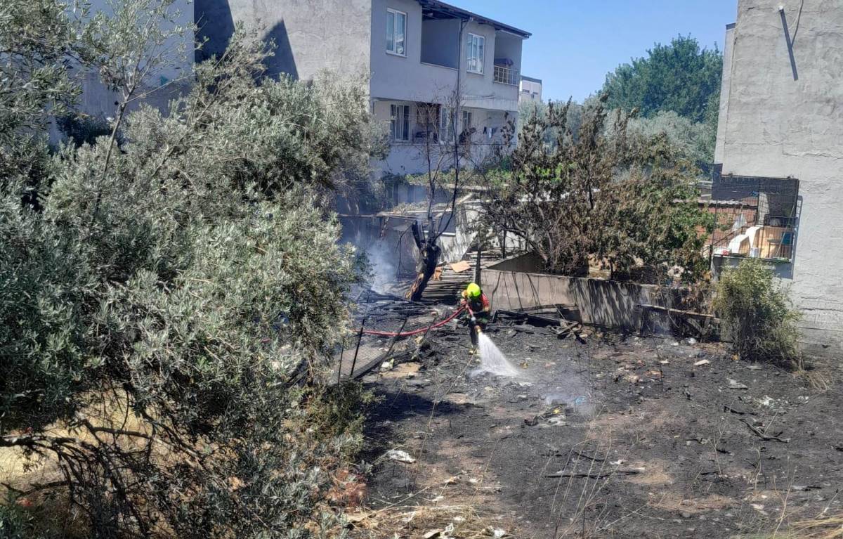 Edremit’te arazi yangını: Zeytin ağaçları ve park halindeki araç zarar gördü